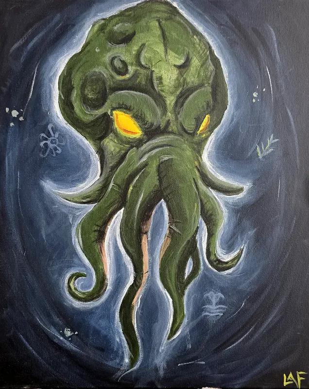 The Old One: painting of Cthulhu in drowned greens